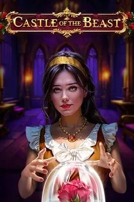 Image "Castle of the Beast" – Slot de jeu "Castle of the Beast" avec une image de la Belle et la Bête dans un décor de château mystérieux et sombre